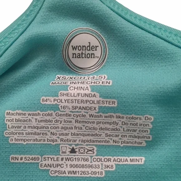 Wonder Nation Aqua Mint Bathing Suit XS/XCH (4-5) - Picture 5 of 8